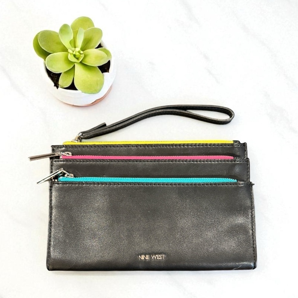 Nine West Black Wristlet with Vibrant Accents color designer wallet card slots